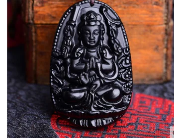 

afa882035+++ Natural obsidian Avalokitesvara Buddha pendants zodiac natal Buddha necklace Ms. male rat patron saint