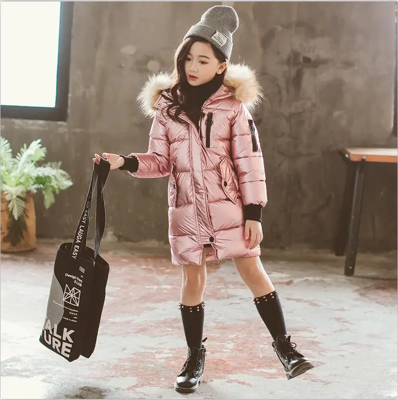 Fashion Brand Girl Down Jacket Warm Baby Children Down Parkas Coat Fur Kid Teenager Thickening Outerwear For Cold Winter