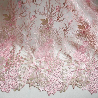 pink and gold Европейская и американская мода вышивка кружевная ткань высокого класса свадебное платье ткань модная юбка одежда украшения diy - Цвет: pink and gold