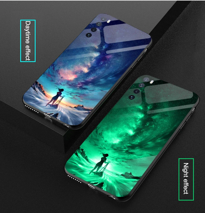 Huawei dustproof case Luminous Glass Glow Case For Huawei Nova 5 5i Pro 5T 5Z Luxury Shine Starry Sky Silicone Back Cover For Nova 6 SE 7I 7 Pro waterproof case for huawei