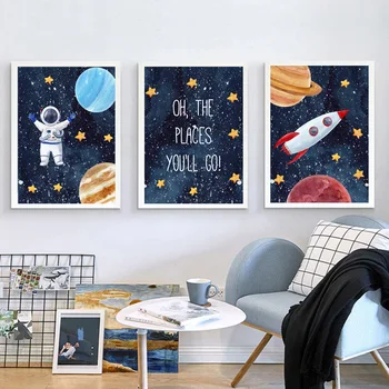 

Astronaut Poster Space Rocket Baby Nursery Wall Art Canvas Poster Scandinavian Print Painting Kids Room Decorative Picture