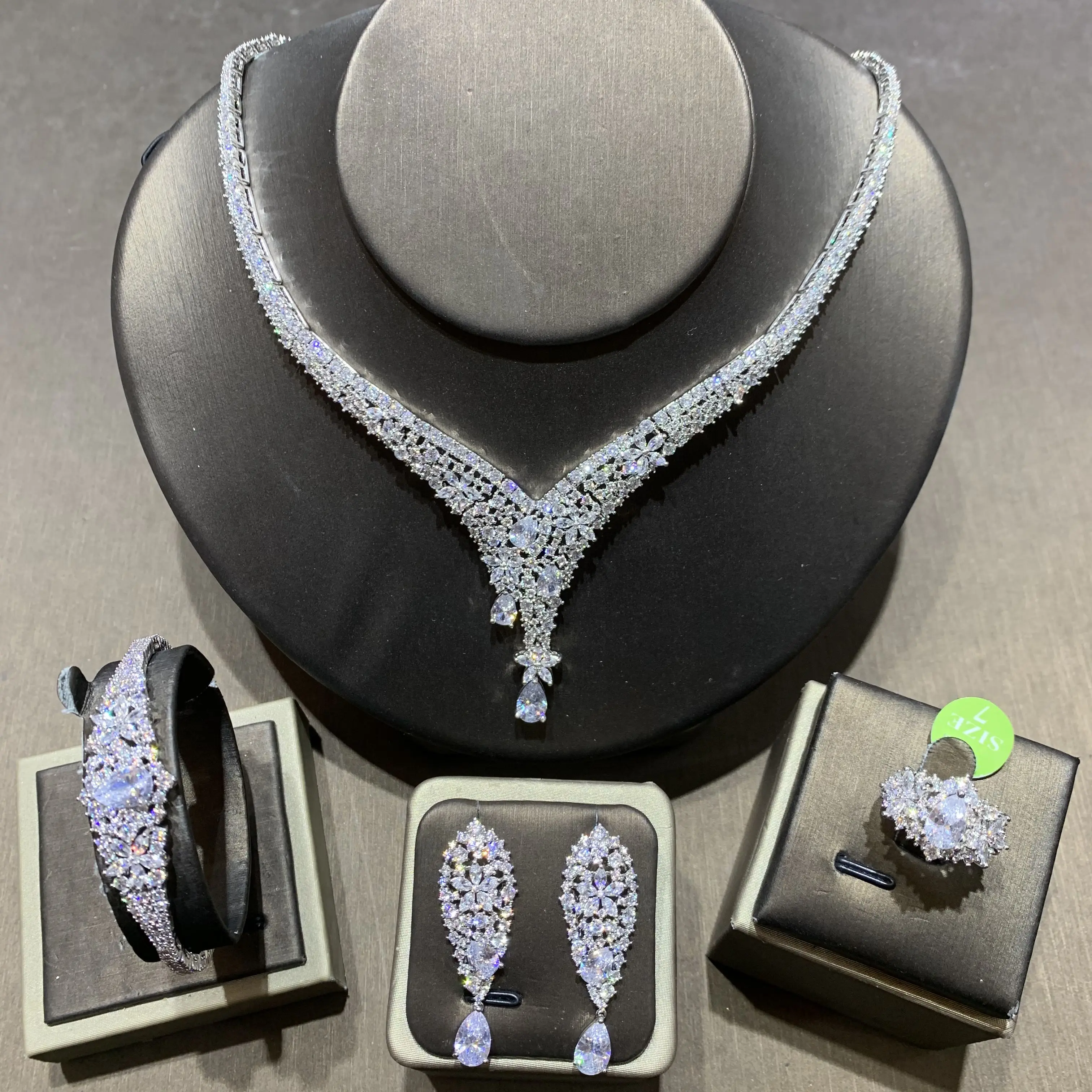 

TIRIM Dubai Luxury Elegant Bridal Necklace Set for Women Cubic Zirconia Wedding Jewelry Sets For Brides Accessories jewelri