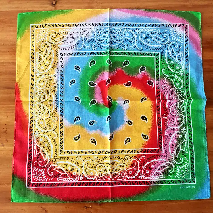 Cotton Bandana Multicolor Tie Dye Hip Hop Paisley Square Scarf Head Wrap Neck Wrist Band Handkerchief for Women Men