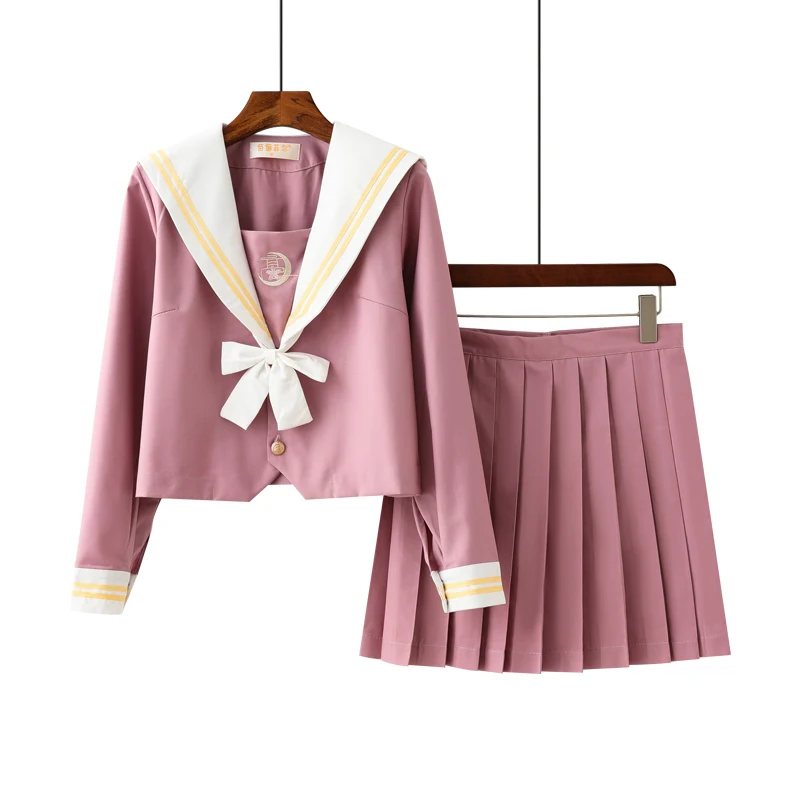 

Lori Pink Korean School Uniform Cute Girls School Outfits JK Uniforms Short Long Sleeve Shirt Skirt Sets Student Uniforms