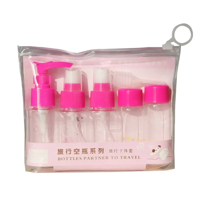 

7Pcs Portable Refillable Empty Bottles Set Makeup Pump Spray Container Plastic Screw Cap Dispenser Clear Organizer With Notes