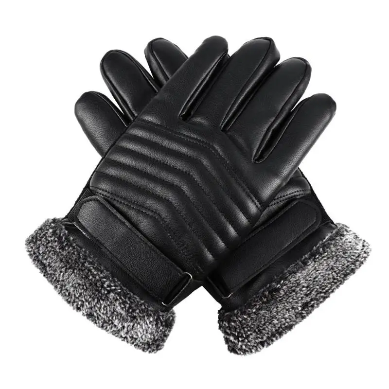 PU Leather Winter Motorcycle Riding Fleece Anti-slip Gloves Men Touch Screen Driving Cycling Protective Thickened Warm Gloves