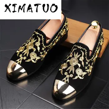 

Movechain Men Fashion Suede Leather Loafers Mens Printed Embroidery Driving Party Flats Men's Moccasins Oxfords Casual Shoes