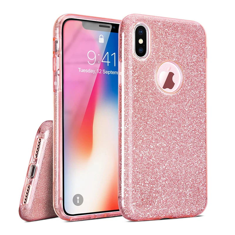 Чехол из поликарбоната + ТПУ Блеск Блестящий Футляр для iphone XS MAX 7 8 6 6S Plus X XR 3 Слои