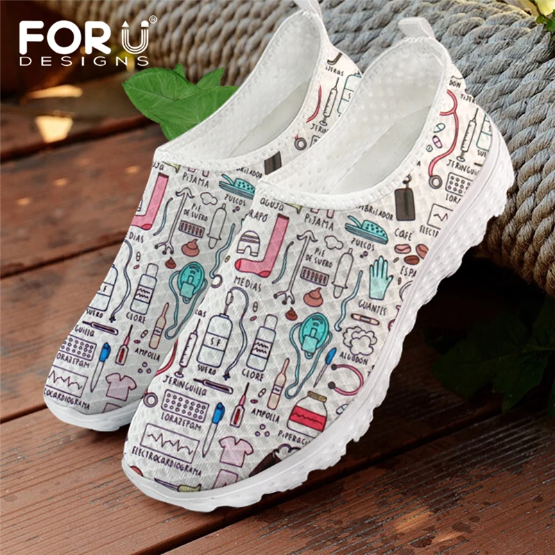 FORUDESIGNS-Zapatillas deportivas de malla para mujer, calzado deportivo transpirable con estampado de enfermera, para el verano