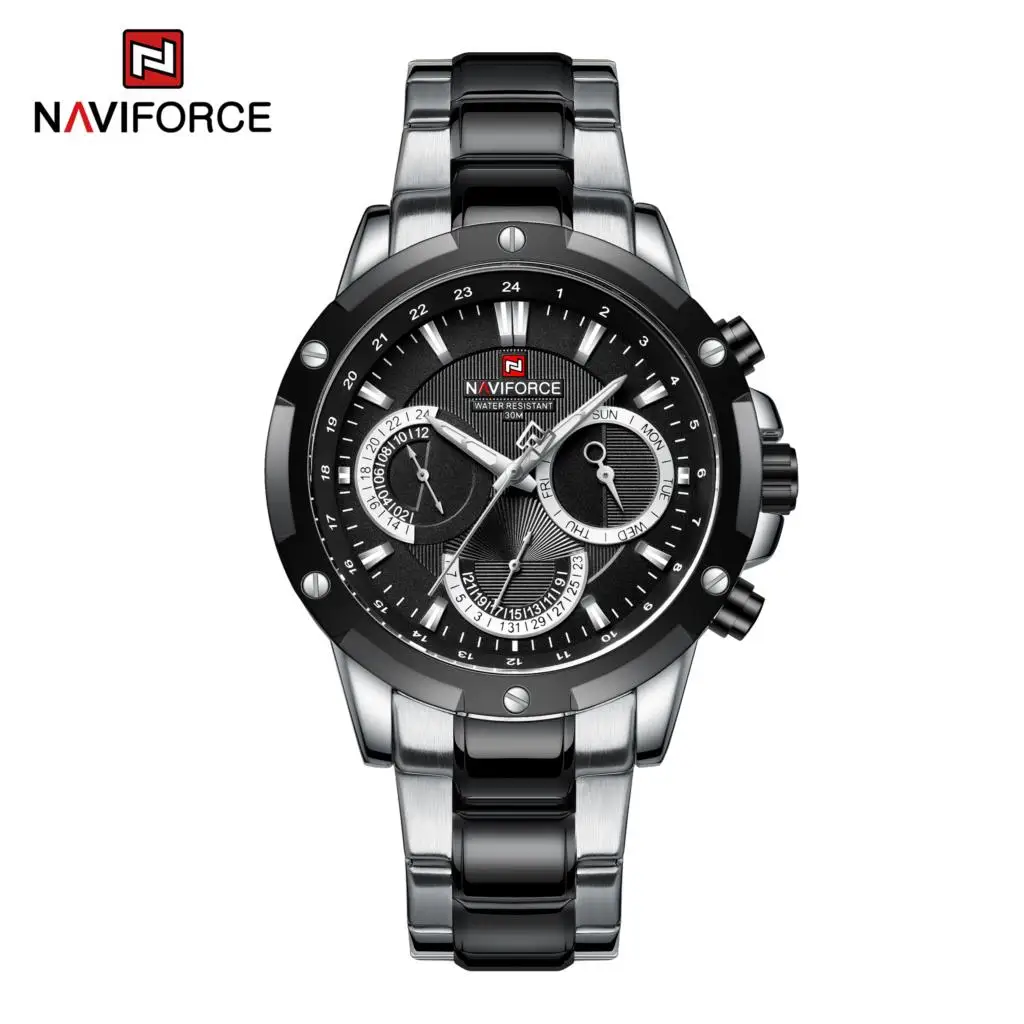 Часы NAVIFORCE Мужские кварцевые роскошные модные повседневные водонепроницаемые из