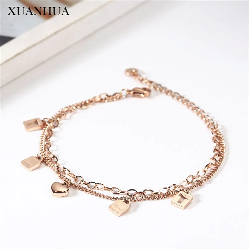 XUANHUA ювелирные изделия из нержавеющей стали женские розовые золотые браслеты на запястье для женщин ювелирные аксессуары предлагает с бесплатной доставкой