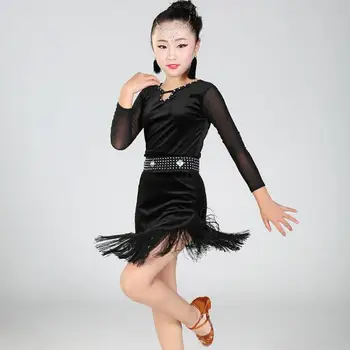 

Costumes tassel latin dance dress for girls latin salsa children ballroom skirts dresses samba tango kids Velvet Dancing outfit