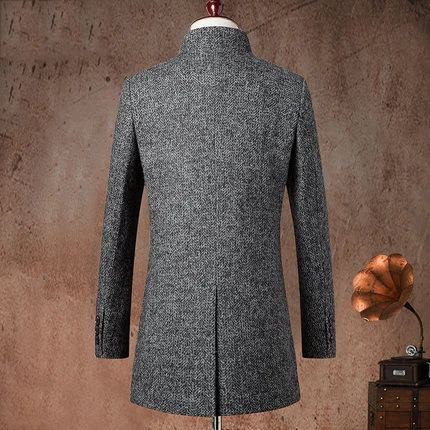 

New Wool Coat Men Business Slim Long Windbreaker Single Button Wool Blend Men Overcoat abrigo para varon LX2321