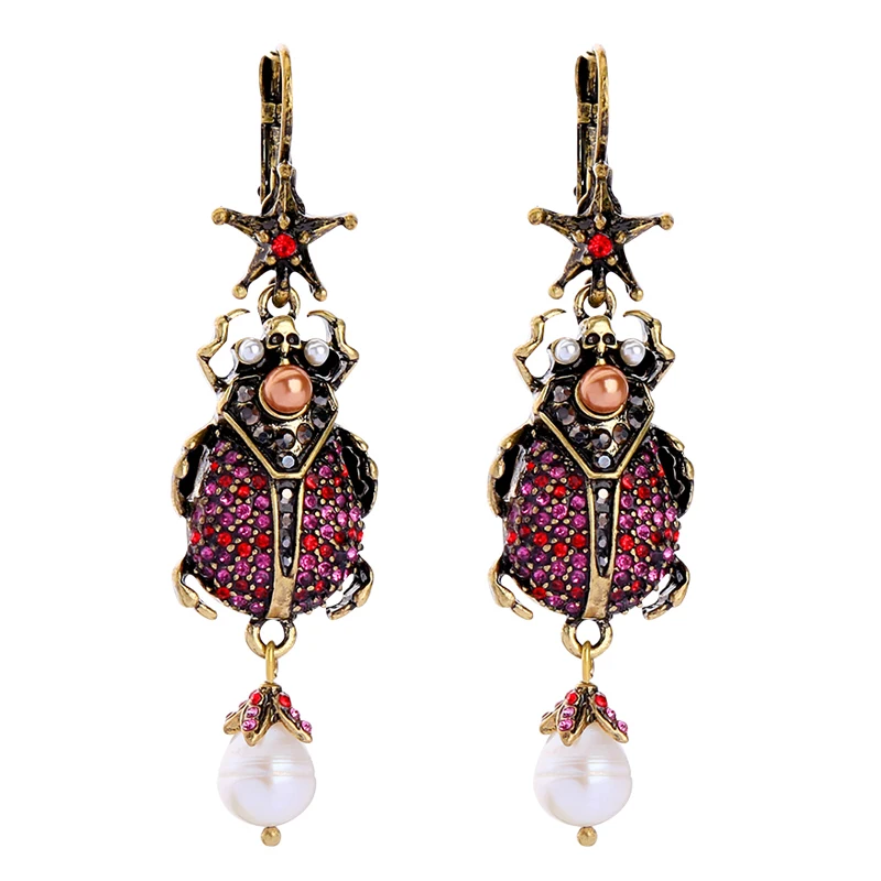 earrings-ed01686c Kissme брошь, 3 вида стилей, натуральный камень, Пресноводный Жемчуг, броши для женщин, модное ювелирное изделие в виде насекомых - Окраска металла: earrings-ed01686c