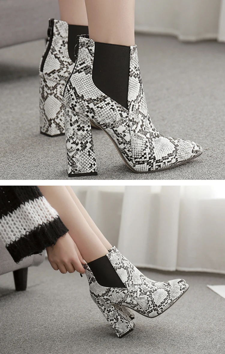 Eilyken/ г. Новые модные зимние женские ботинки из лакированной кожи на высоком толстом каблуке черные женские ботинки с острым носком на молнии размера плюс 41, 42