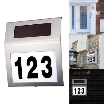 

Solar Powered LED Light Sign House Hotel Door Address Plaque Doorplate Number Light Outdoor Wall Plaque Lamp