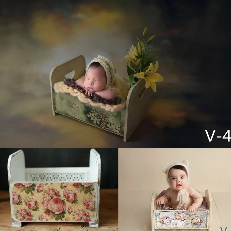 Newborn Photography Props Retro Wooden Box Vintage Flower Bed Baby Shoot Studio Accessories Baby Photo Props Do Old Style