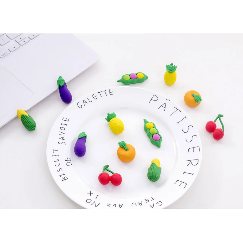 

6pcs/lot Creative cute fruit and vegetable eraser set series Rubber Pencil Erasers School Prizes Kid Gifts