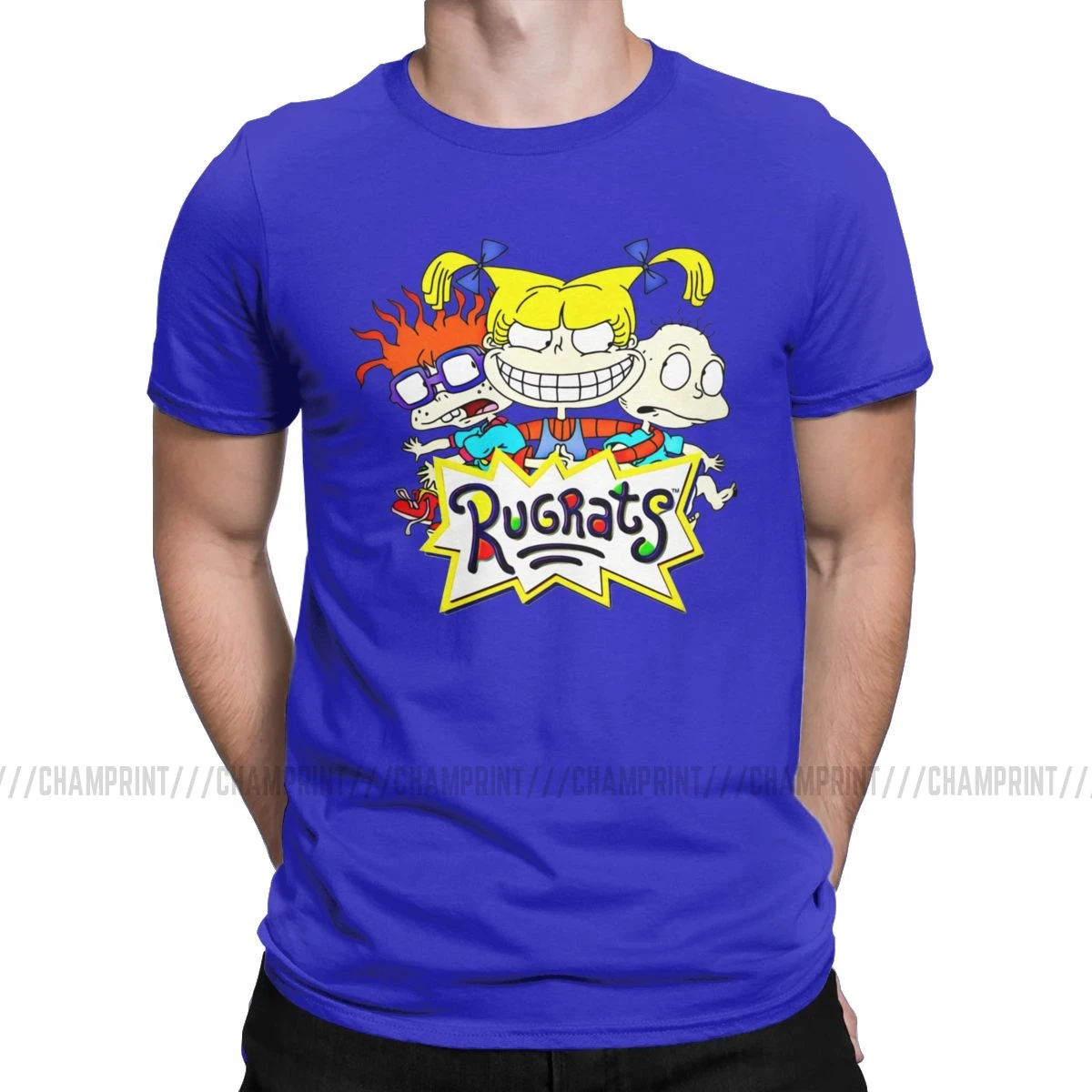 Мужская футболка «The Rugrats», одежда из хлопка, Винтажная футболка с короткими рукавами и круглым вырезом, летняя футболка - Цвет: Синий