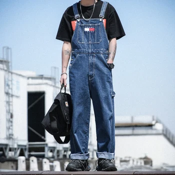 

Loose denim overalls male street hip-hop wide-leg suspenders pants jumpsuit