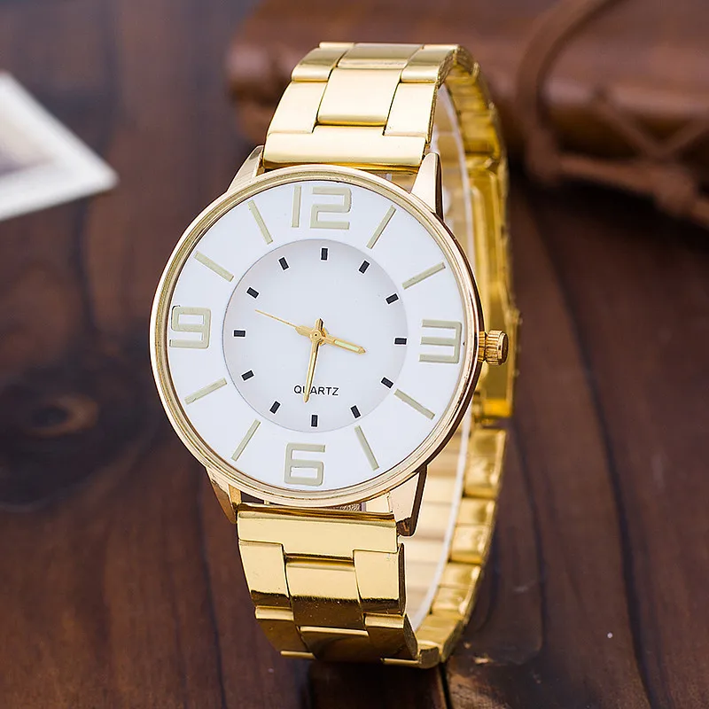 

Geneva Stainless Steel Net Gold Watch Hot Selling Ultra-Thin Men Women's Business Measuring Watch