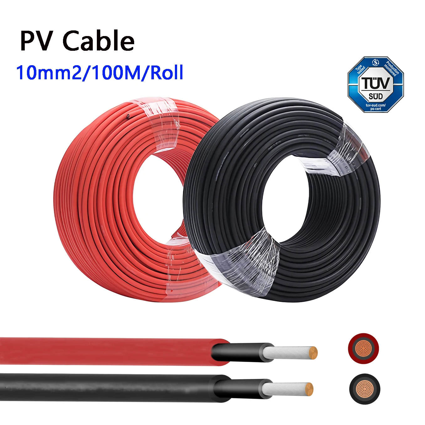 Cable Solar de cobre estañado 8AWG 10mm2, Cable PV rojo y negro TUV para conexiones de sistemas de solares, 100/50 metros/rollo - AliExpress Luces e iluminación