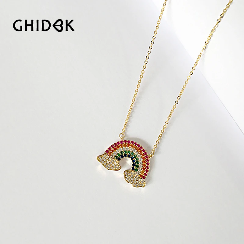 

GHIDBK Dainty Rainbow Lucky Symbol CZ Pendant Necklaces Minimalist Cubic Zirconia Dome Charm Chokers Statement Collars Wholesale