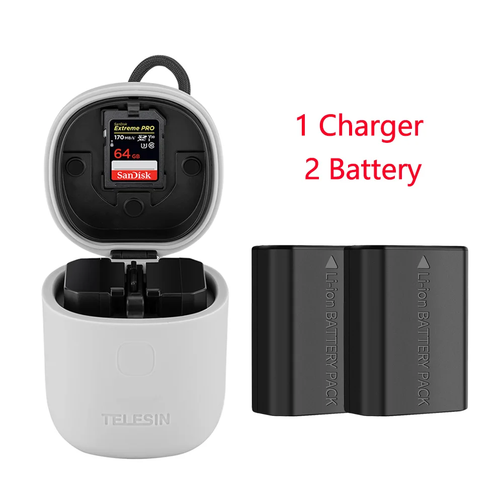 1 Charger 2 Battery TELESIN 2 шт NP-FZ100 батарея+ 3 в 1 два слота зарядное устройство SD кард-ридер коробка для хранения для sony A9 A7M3 A7R3 A7R4 a7R III ILCE-9 - Цвет: 1 Charger 2 Battery