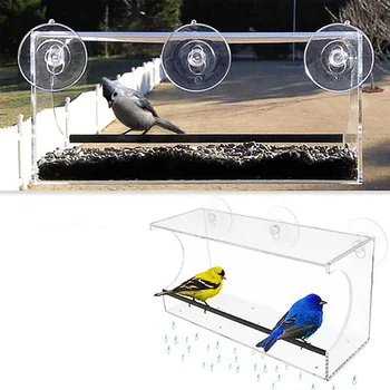 

Tray Modern Removable Decoration Pet Feeding Device Bird Feeder Outdoor Automatic Window Wall Mounted Acrylic Gift Transparent
