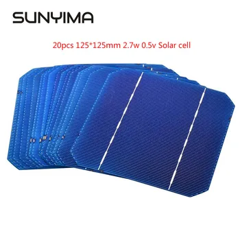 

SUNYIMA 20Pcs 2.7W 0.5V Monocrystalline Silicon Solar Panel 125x125 Solars Panel China Panneau Solaire Solar Cell DIY