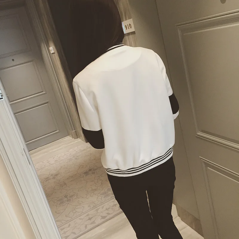 

Autumn New Style Black And White Casual Sports Baseball Shirt Cropped Jacket Women's