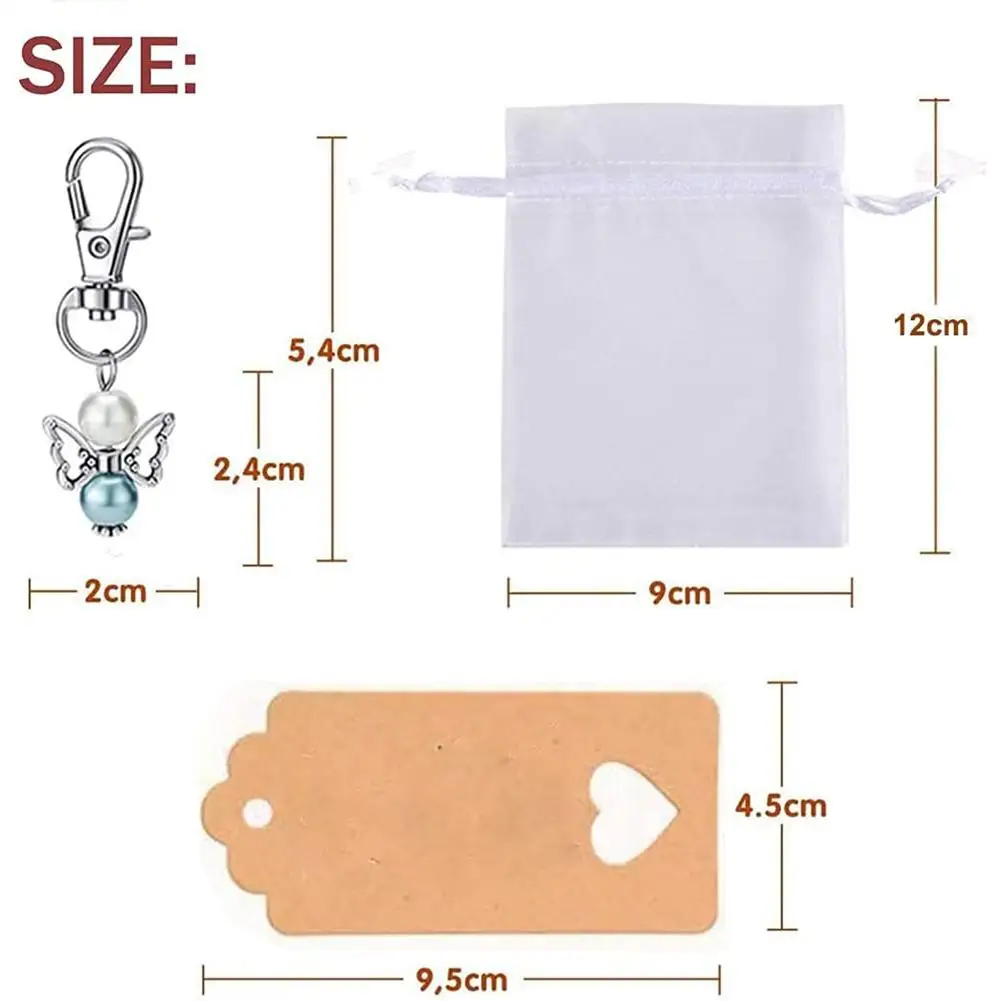30Pcs/set Angel Design Keychain Favors Set White Organza Gift Bags Thank You Kraft Tags for Baby Shower Wedding Birthday Party
