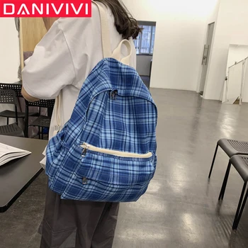 

Plaid Bookbags Cotton Casual Women's Backpacks 2020 Girls Casual Sac A Dos Large Preppy Style School bags Mochilas Para Mujer