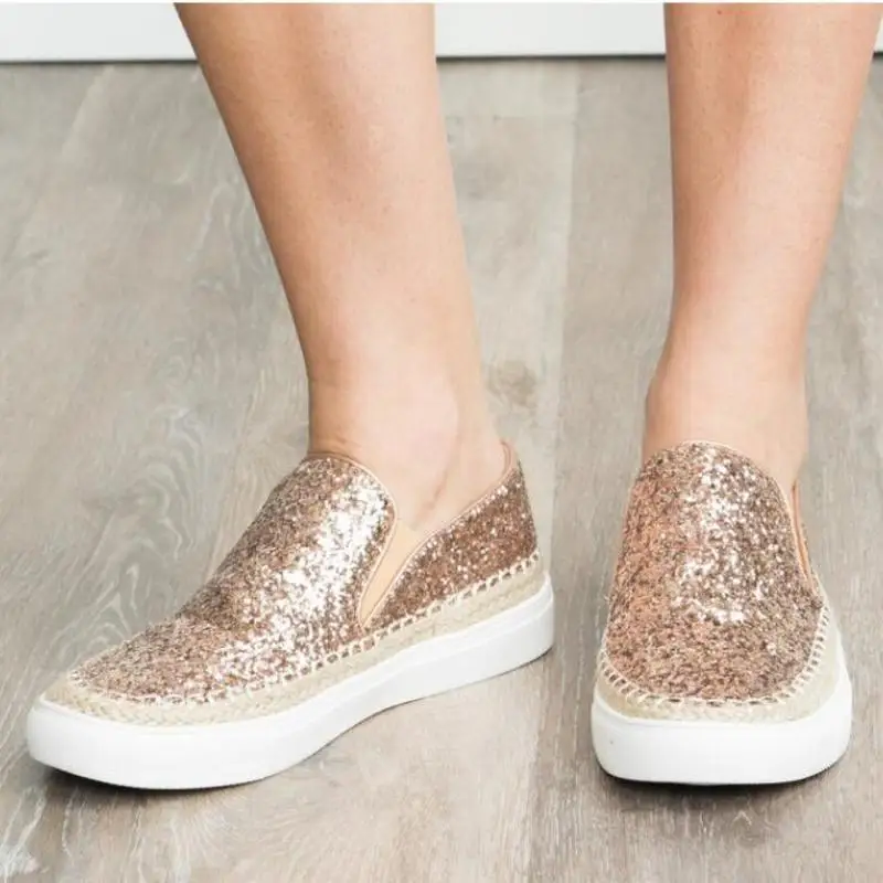 

2019 new women flats shoes casual slip on lazy shoe woman shiny bling round toe WXX050