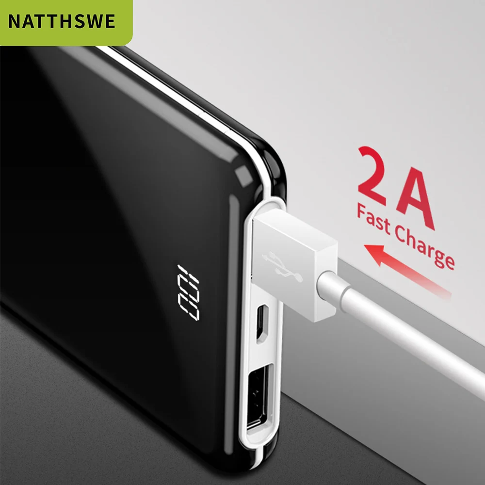 NATTHSWE Power Bank 2C Quick Charge External Battery Micro USB Portable Bateria External Portable Charger for iphone huawei