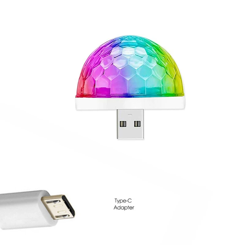 USB вечерние светильник s мини диско шар, светодиодный маленький магический шар Звуковое управление DJ сценический светильник красочный стробоскоп RGB лампа для Рождества - Цвет: for TYPE-C