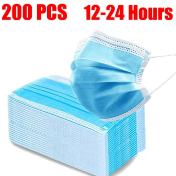 

200 Pcs Fabric Face Mask Anti-pollution Disposable Facial Mask 3 Layers Non-woven Filter Personal Mouth Face Masks Earmuff