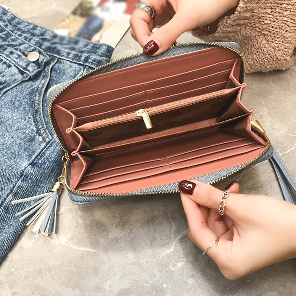 Fashion Wallet Women Tassel Heart Simple Zipper Purses Long Purse Section Clutch Wallet Soft PU Leather Money Bag Dropship