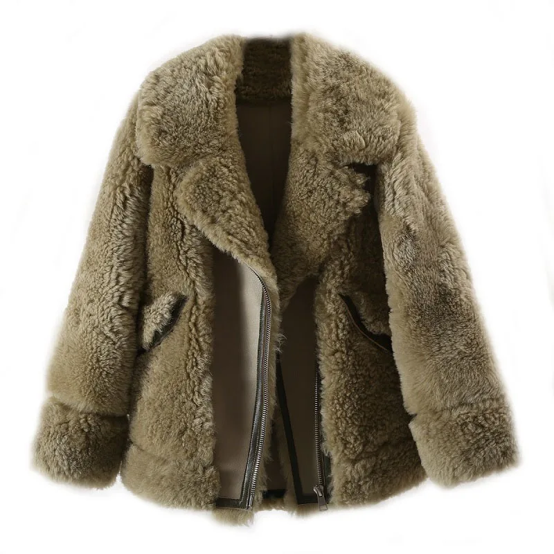 OFTBUY/ зимняя куртка для женщин, повседневное двустороннее кожаное пальто с мехом, парка, Толстая теплая овечья верхняя одежда из натурального меха, уличная брендовая одежда
