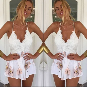 

Sleeveless Women Beach Style Lace Up Floral Playsuit Jumpsuit