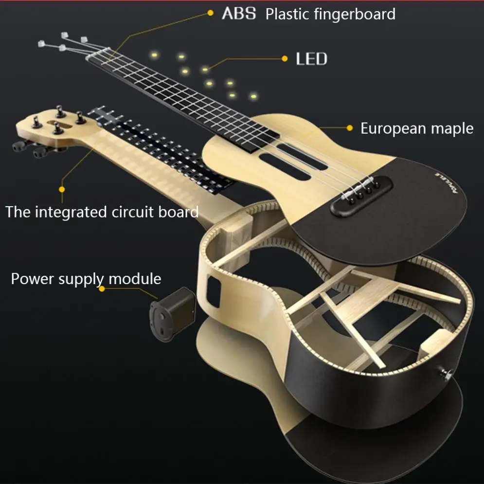  Populele Q1/U1/S1 23 Inch Smart Concert Ukulele Spruce Wood Acoustic 4 Strings Guitar with APP Teac - 4000331725714