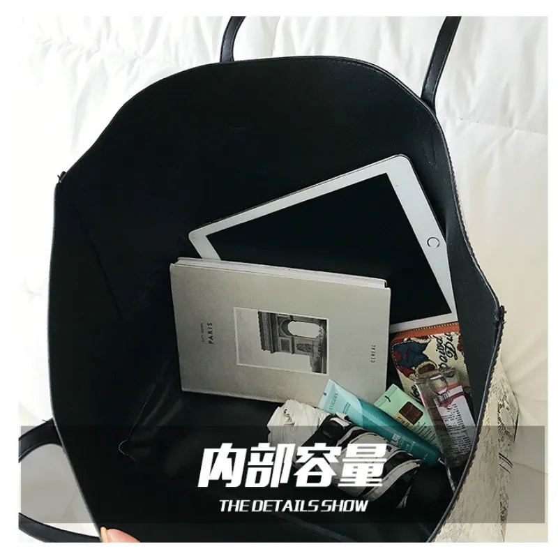Women Snake Pattern Large Capacity Shoulder Bag Design Serpentine Print Vintage Big Tote Bag Handbag and Purse Shopping Bag sac