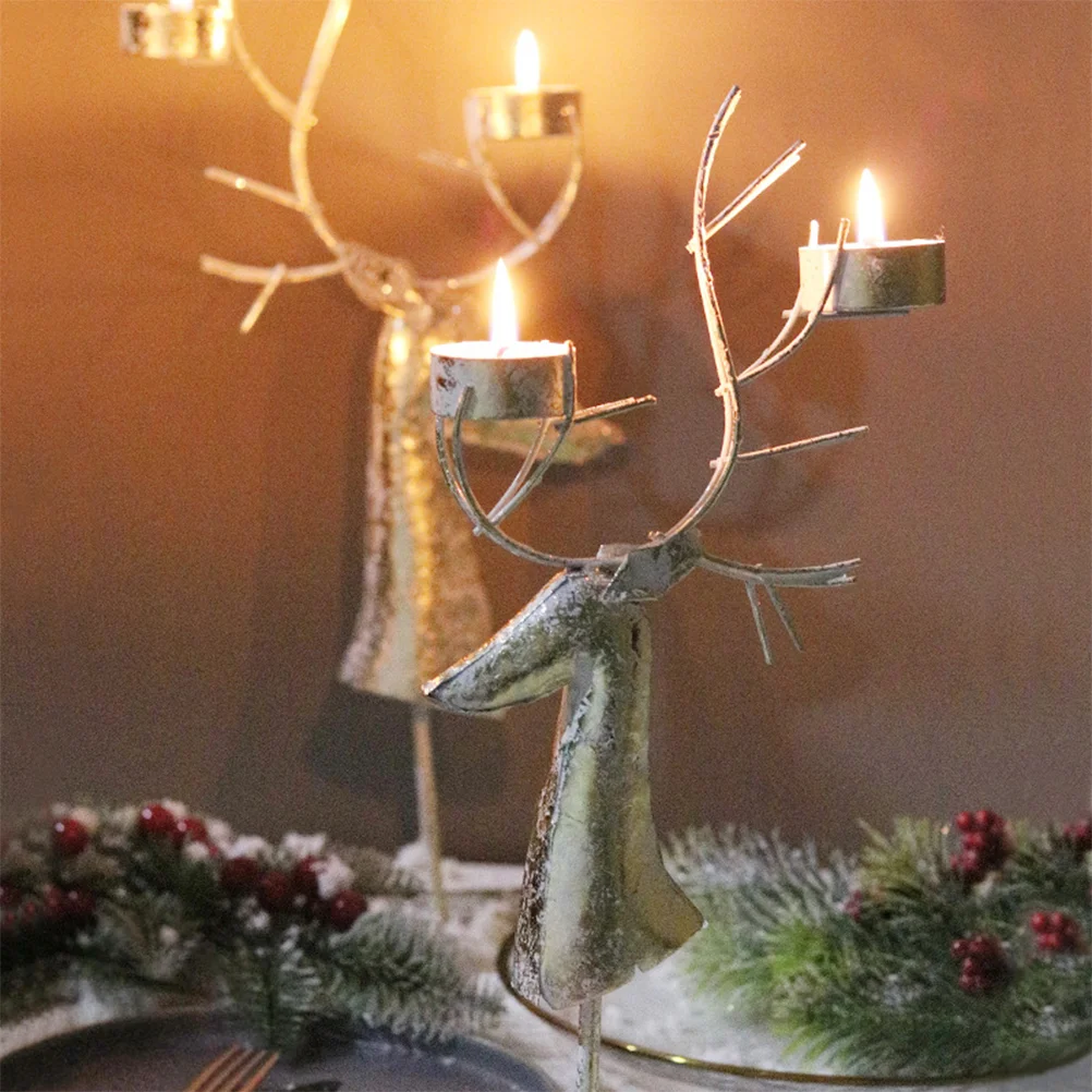 Elk Candlestick Reindeer Tea Light Table Decor Tab Christmas Iron Candle Holder 