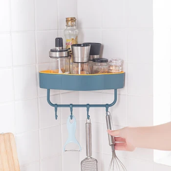 

Free Punch Wall Corner Helf With Hook Bathroom Accessories Shampoo Shower Shelf Holder Storage Rack Kitchenware Organizer