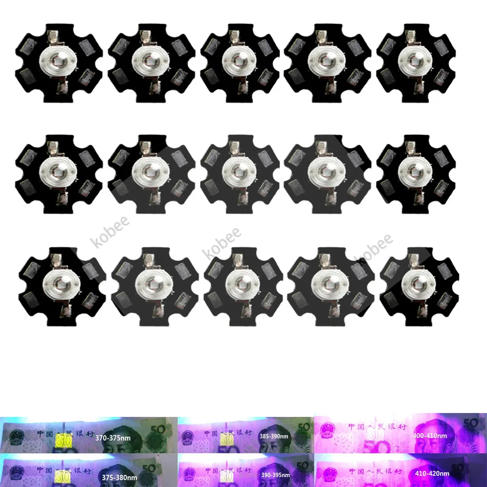 3 Вт УФ фиолетовый светодиодный ультрафиолетовые лампы чипы 365nm 375nm 380nm 385nm 395nm 405nm