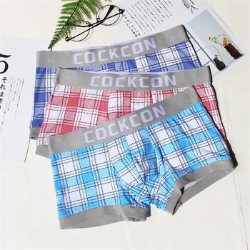 

New COCKCON men's boxers underwear plaid cotton breathable male boxers