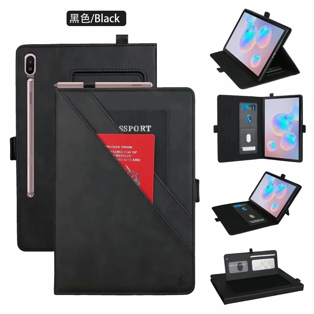 Черный Чехол для Samsung Galaxy Tab S6 10,5 SM-T860/SM-T865 10,5 ''Folio Многофункциональная подставка с держателем для карт+ пленка для экрана+ ручка - Цвет: Черный
