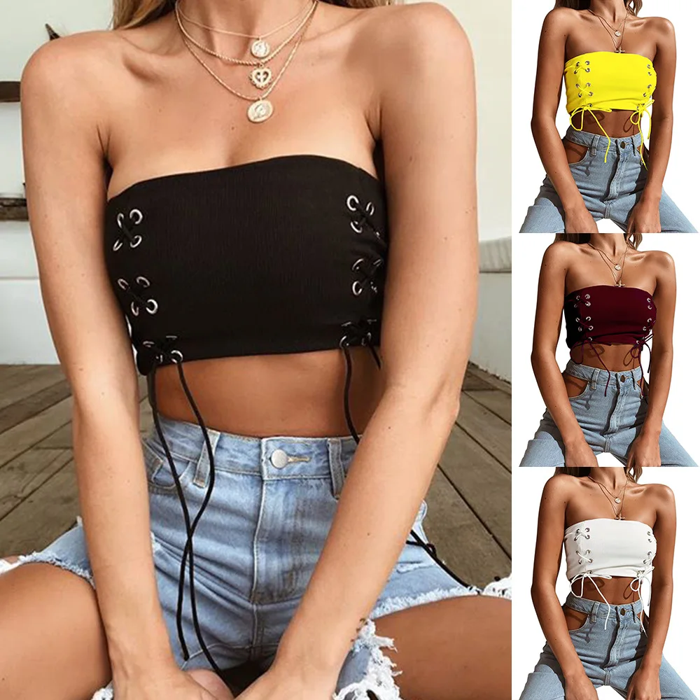 2019 wish on both sides of the ladies' summer bind strapless tops with 4 color in new |
