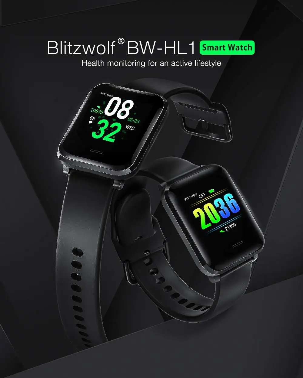 BlitzWolf BW-HL1 1,3 дюймов ips многоязычный дисплей 8 спортивный режим HR кровяное давление O2 Смарт часы IP68 15 дней резервный браслет