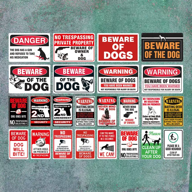metal beware of dog sign